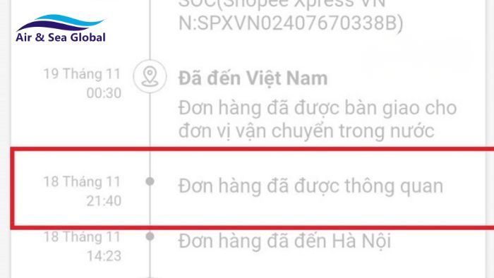 Thông báo đơn hàng đã được thông quan trên các sàn TMĐT B2C
