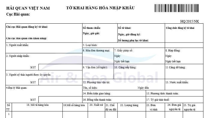 Tờ khai hàng hóa nhập khẩu