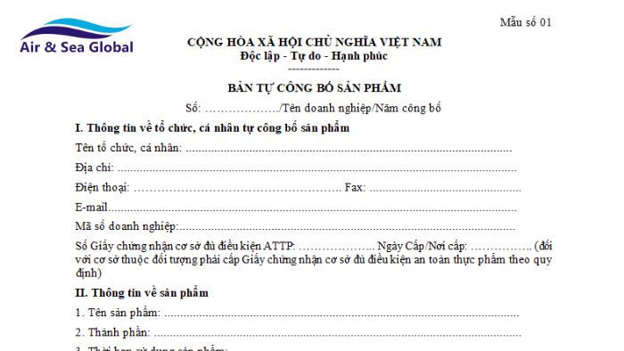 Bản tự công bố sản phẩm