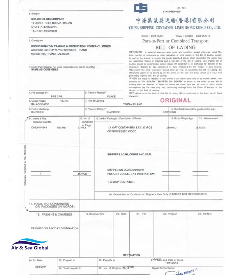 Bill of lading 